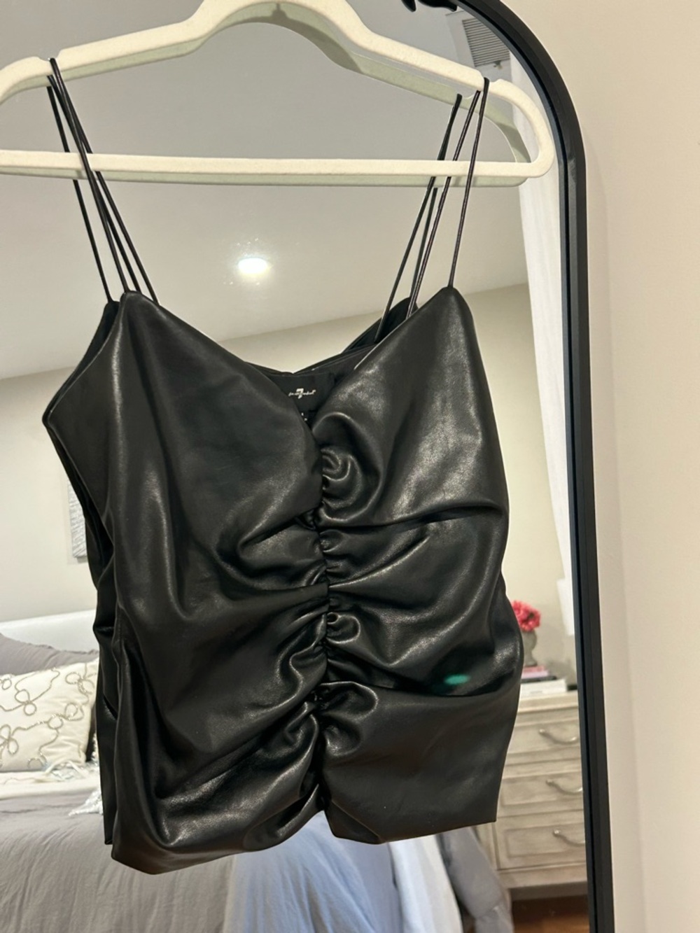 7 For All Mankind Black Faux Leather Ruched Cami M